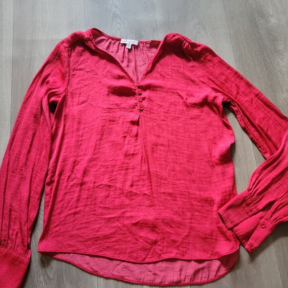Maison DAmélie Womens Red Long Sleeve Button Front Blouse Size S 100% Polyester - Picture 4 of 8